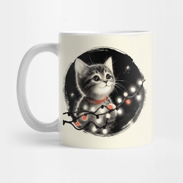 A kitten and Christmas Lights by CreativeSage